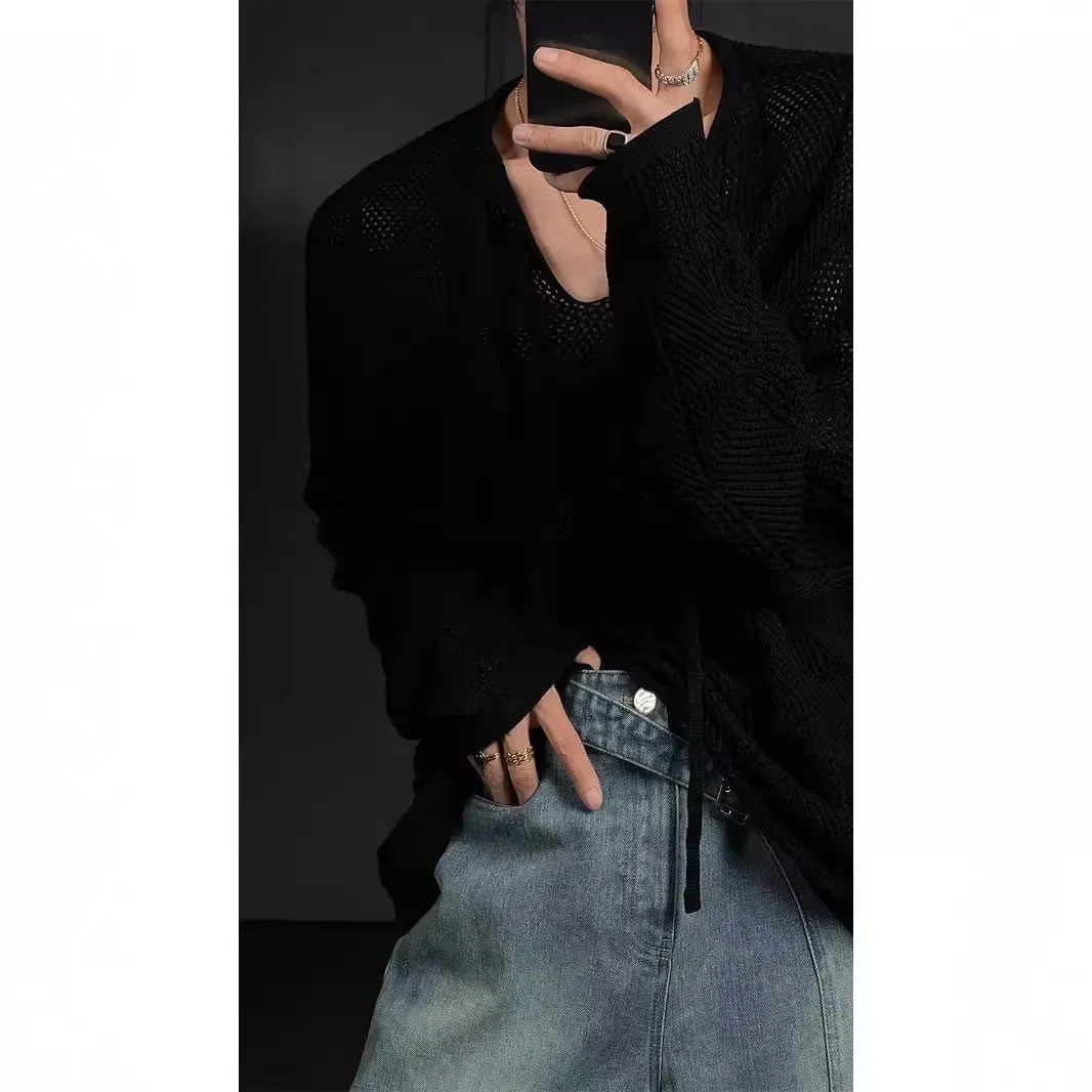 2024 весна лето осень зима новый винтажный стиль свободный полый вязаный топ