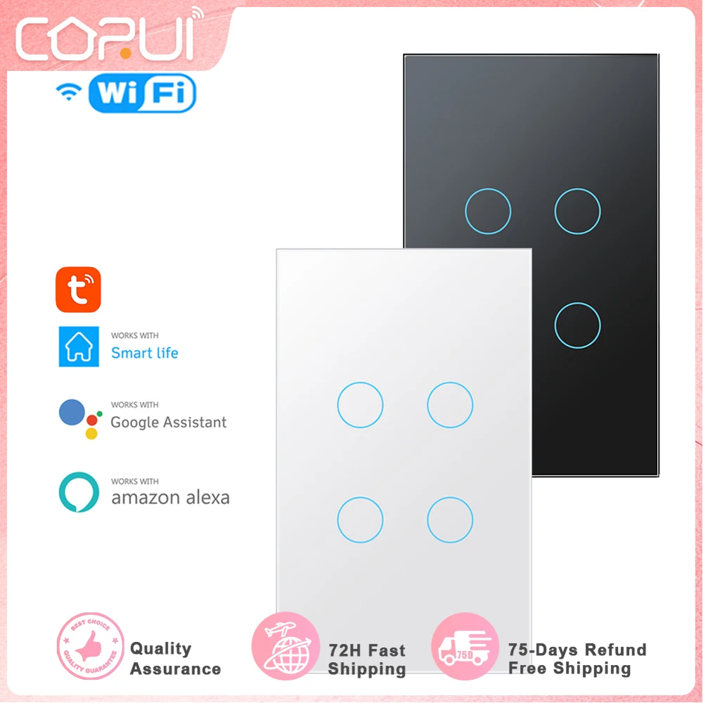 

TUYA WiF Smart Touch Panel Switch 1/2/3/4gang US Standard Home Light Wall Button For Alexa And Google Home Assistant 10A