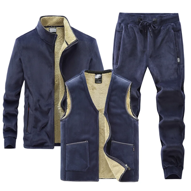

Новинка 2022, Мужской флисовый костюм из трех предметов, вельветовый зимний плотный теплый костюм из серебристой лисы, костюм из бархата ягненка, повседневный спортивный костюм большого размера 8Xl