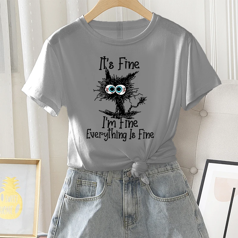 Футболка женская летняя повседневная с коротким рукавом и круглым вырезом из 100%