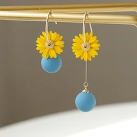 asymmetrical flower pearl earrings for women girls summer jewelry long accessories korean trend bohemian party gift 2022 hoop