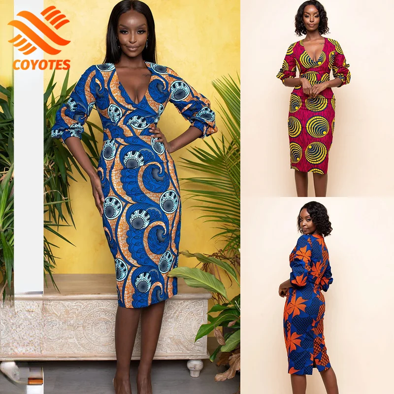 

Женское платье-карандаш с V-образным вырезом, рукавом 3/4