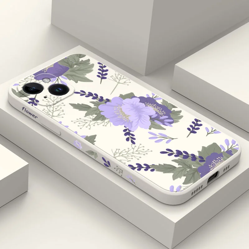 

Purple Peony Phone Case For iPhone 14 13 12 11 Plus Pro Max Mini X XR XS SE2020 8 7 6 6S Plus Liquid Silicone Cover