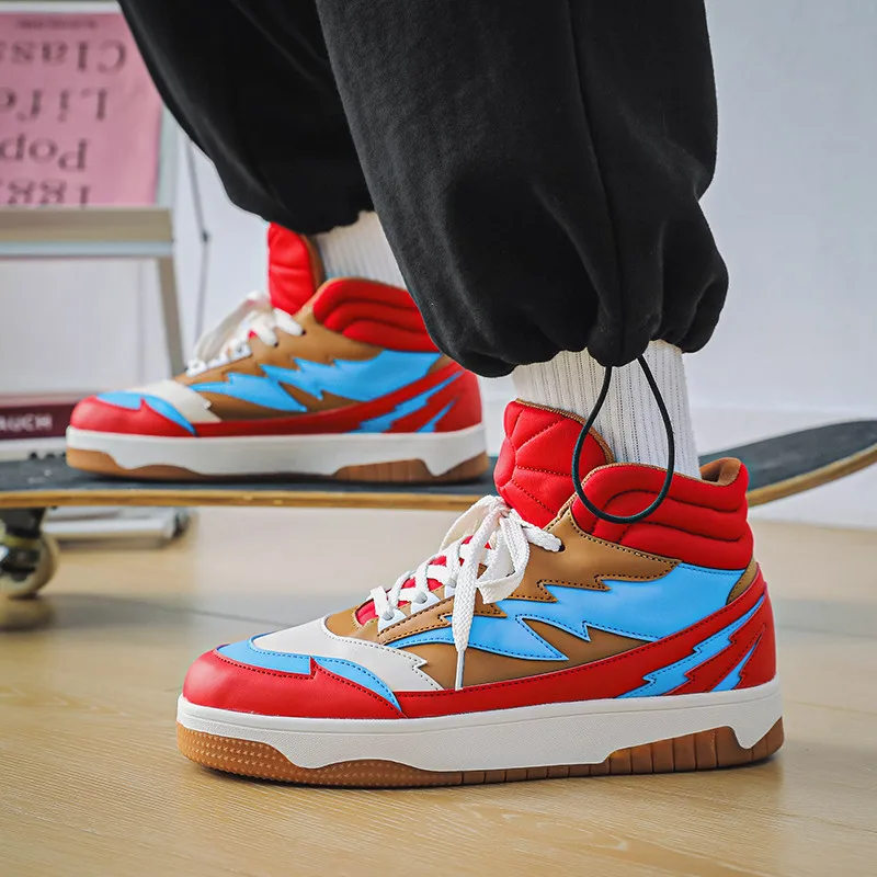 2022 Autumn Winter Fashion Red Colors Platform Designer Sneakers Men Outdoor High Top Skate Shoes Men Sports Shoes Basket Homme