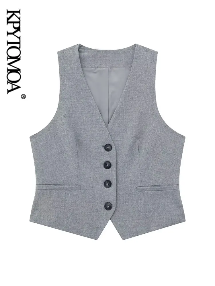 

KPYTOMOA Women Fashion Front Button Waistcoat Vintage V Neck Sleeveless Female Outerwear Chic Vest Tops