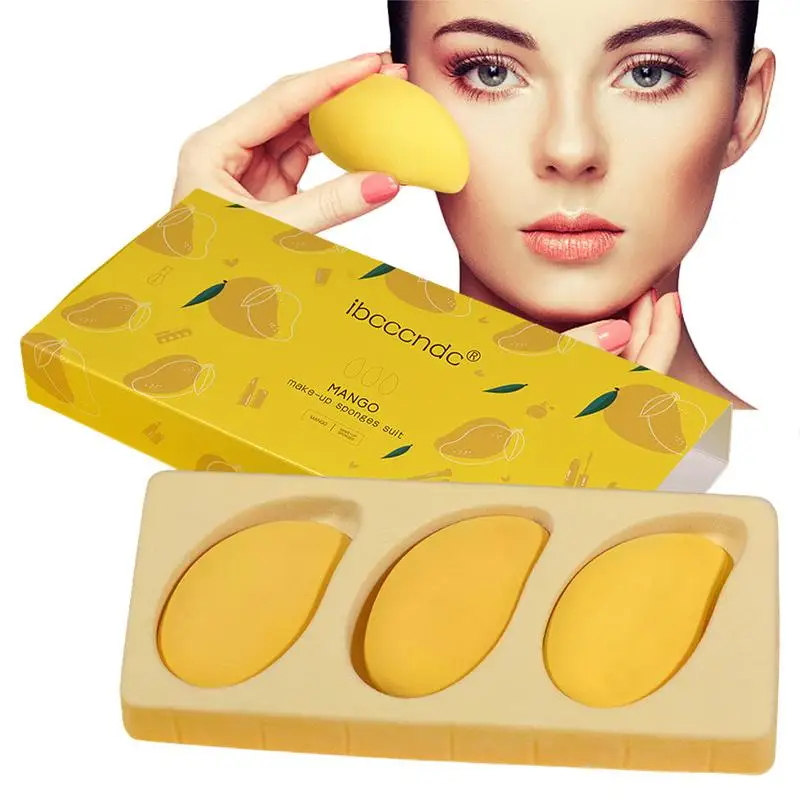 

3 Pcs Mango Beauty Sponges Egg Shaped Blending Sponge Foundation Applicator Cosmetic Sponges For Liquid Cream Powder