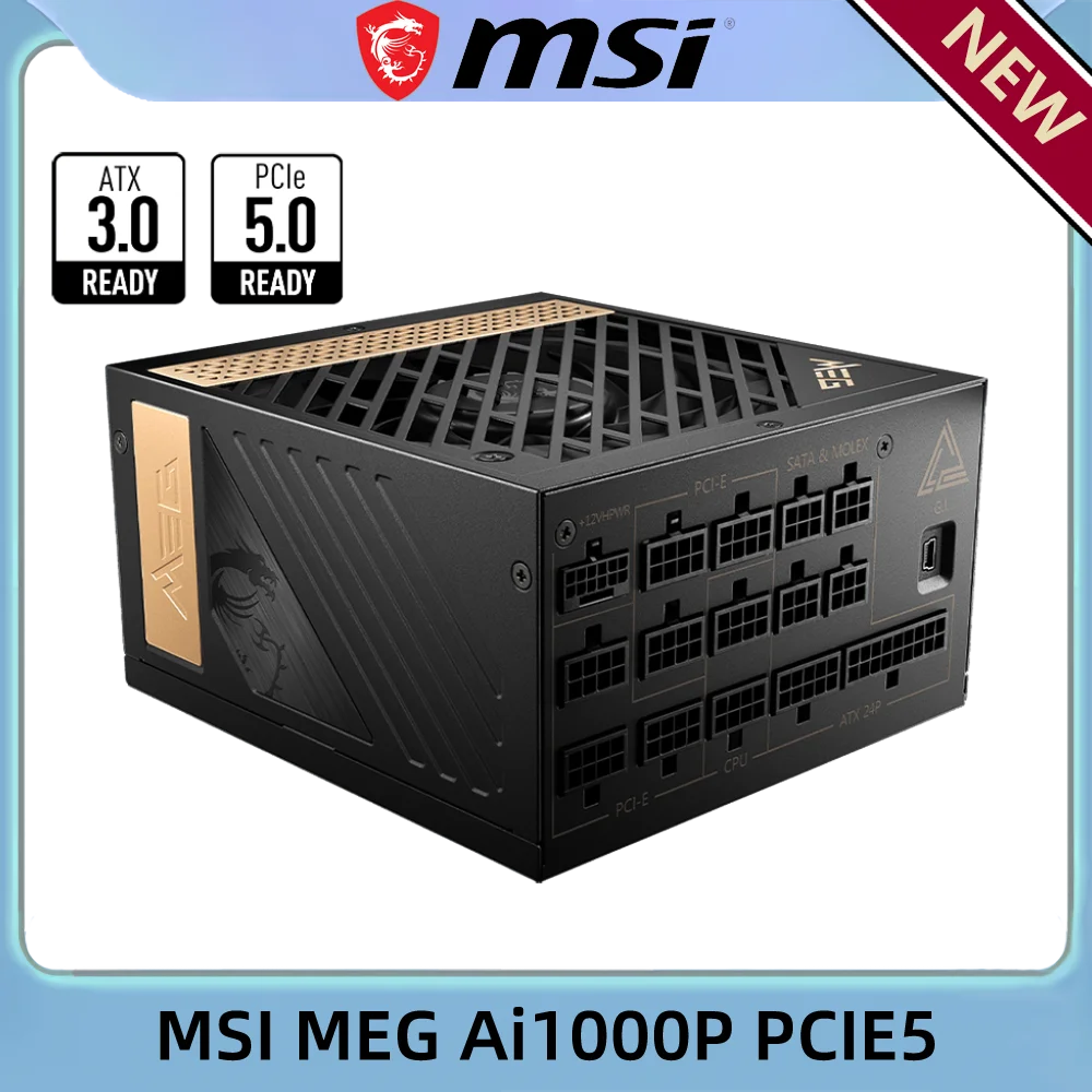 

MSI MEG Ai1000P PCIE5 ATX3.0 1000W 80 PLUS PLATINUM Computer Power Supply PC Gaming Workstation
