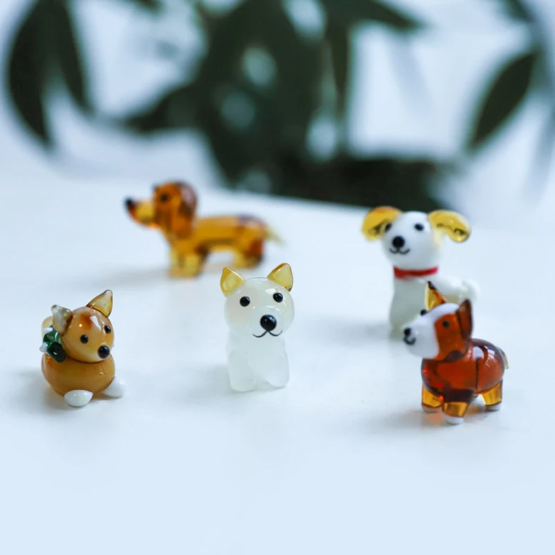 

Colorful Cute Glass Dog Mini Figurine Funny Tiny Cartoon Animal Statue Micro Miniatures Garden Figurines Car Home Decoration