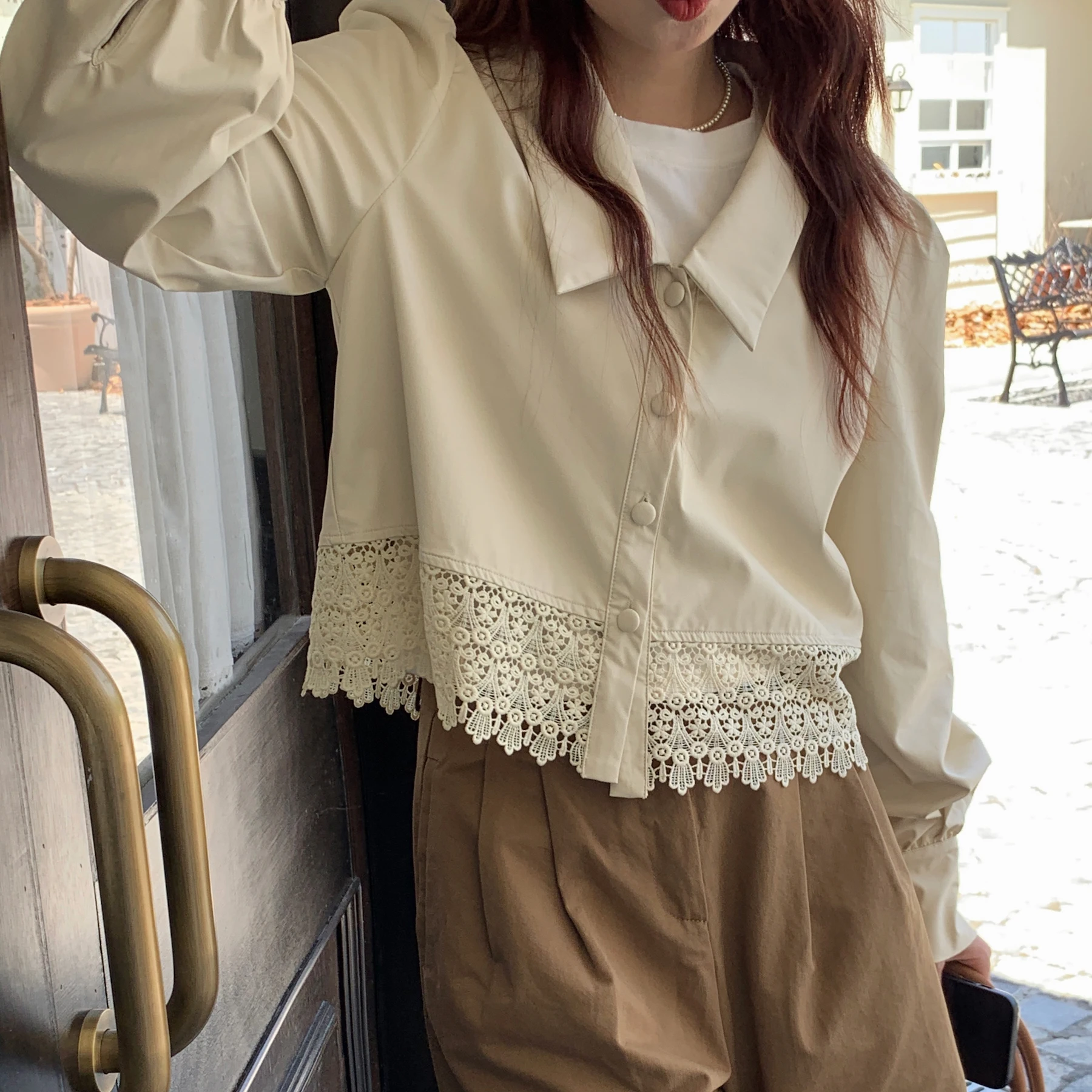 

Женская винтажная куртка с кружевом, Элегантная куртка из ПУ кожи с прострочкой, новинка 2022