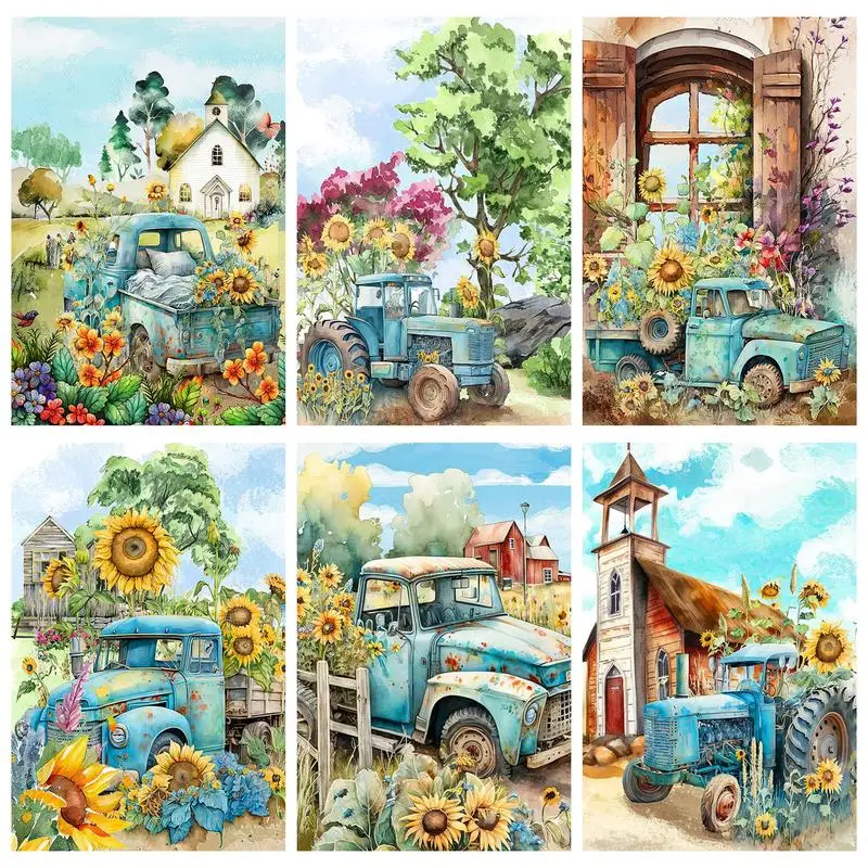 

RUOPOTY Painting By Numbers For Beginner Kits Sunflower tractor Kill time Crafts Personalized gift