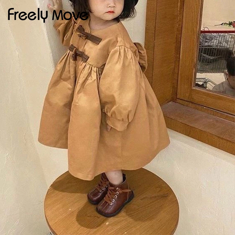 Freely Move 2022 Toddler Girls Clothes Autumn Spring Long Sleeve Fashion Trench Coats Thicken Cute Bow Children's Fashion Jacket