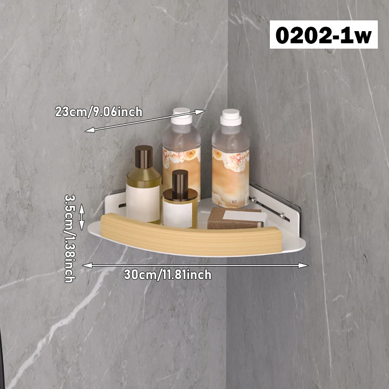 

Угловая многослойная полка для ванной из дерева и металла