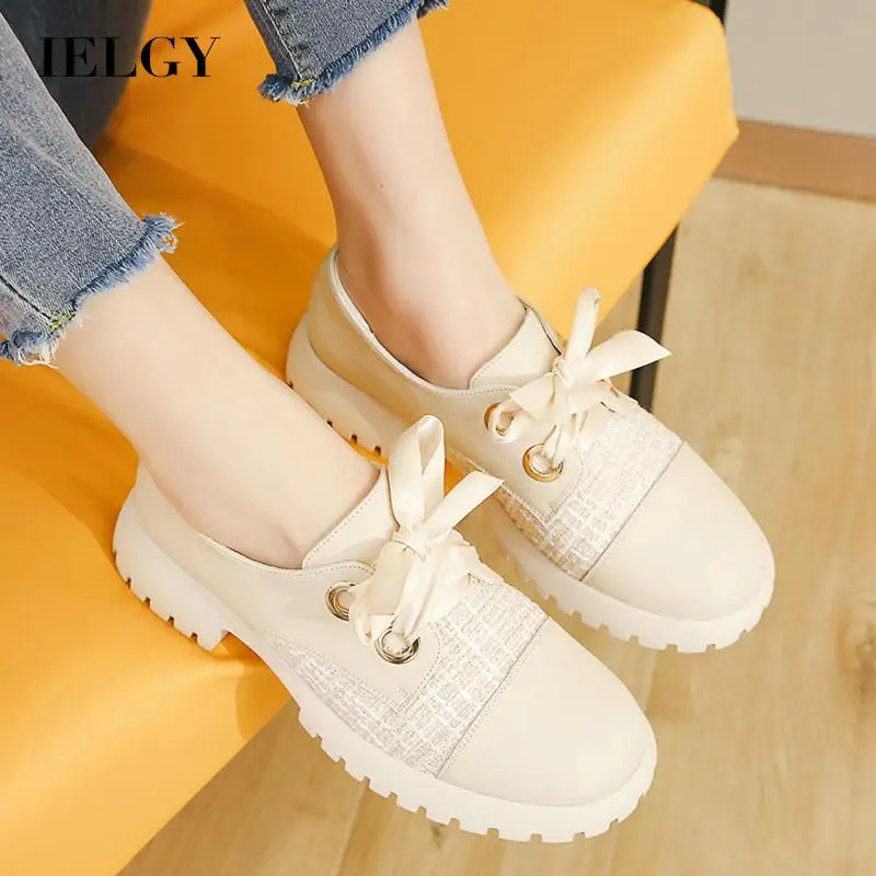 

IELGY Women's shoes New spring all-match retro shoes mid-heel comfortable small leather shoes