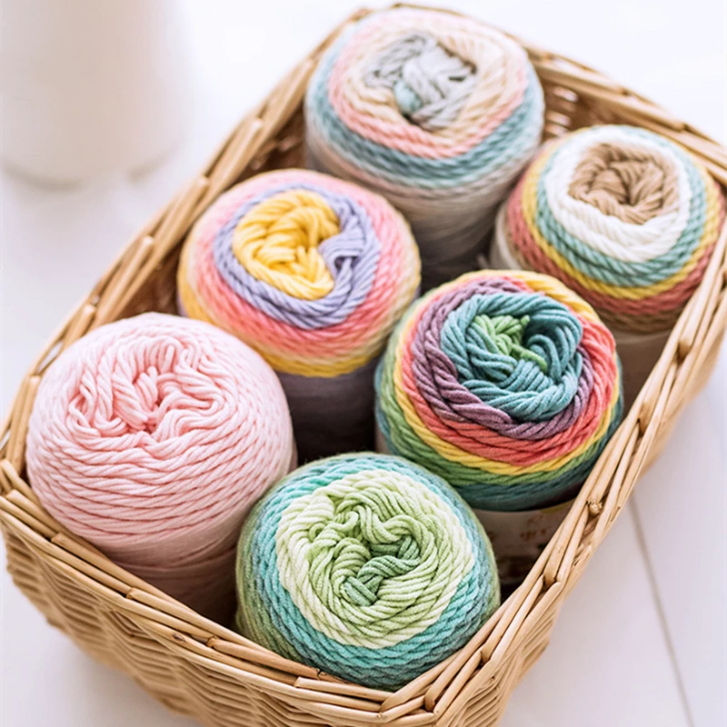 

100G/Roll DIY Knitting Milk Cotton Yarn Rainbow Segment Dyeing Cotton Yarn Crochet Hand-knitted Soft Warm Hat Scarf Dropship
