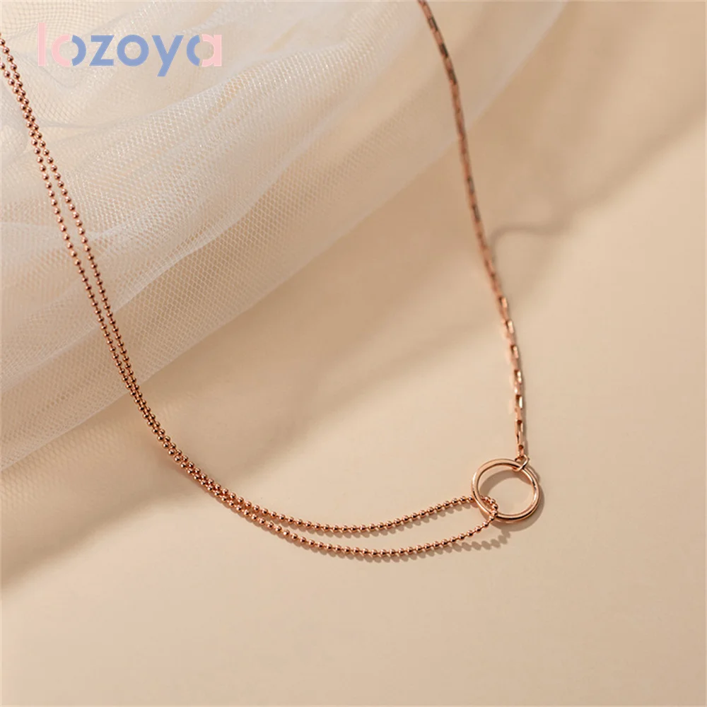 

Lozoya Necklaces For Women 925 Sterling Silver Asymmetric Chain Ring Simple Clavicle Chain Pendant Fashion Neck Jewelry Gift