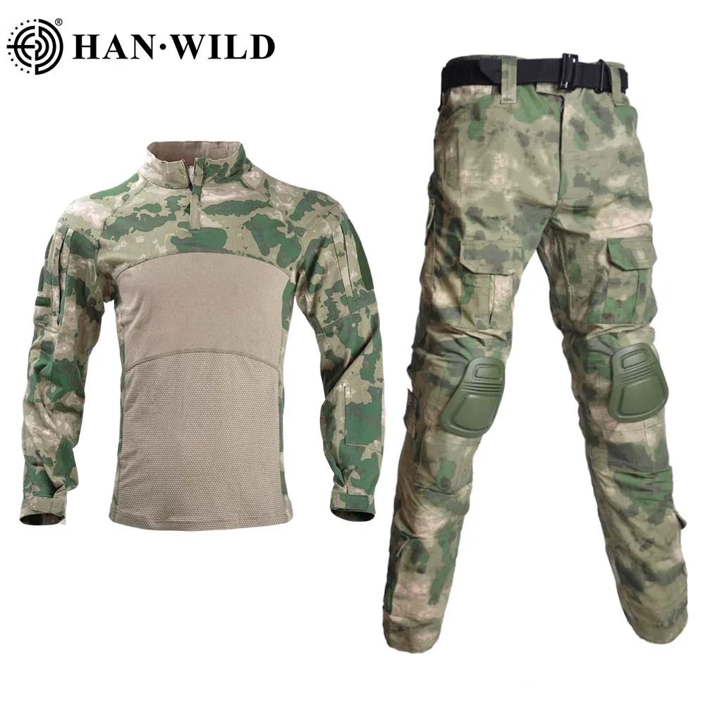 Tracksuits Camo Multicam Cargo Pants +pads Work Clothes Airsoft Army Shirt Men Military Clothing