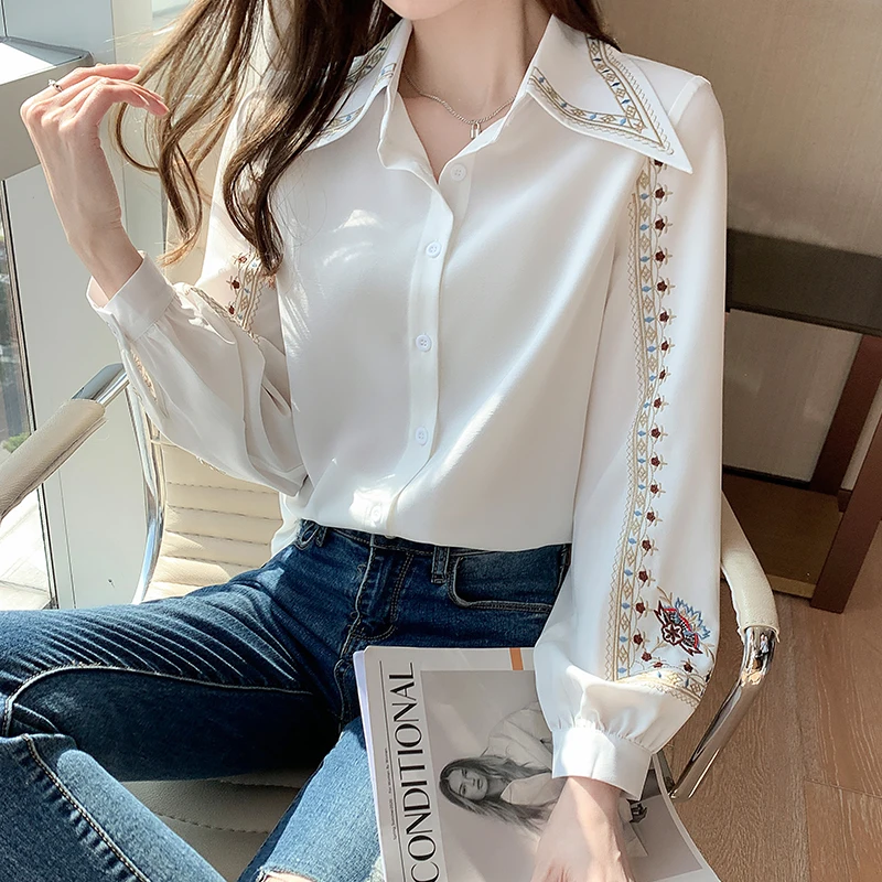 

Elegant Office Blouse Female Casual Shirts Ladies Chic Printing Long Sleeve Blouses Women Fashion Luxury Mujer Blusas YM33