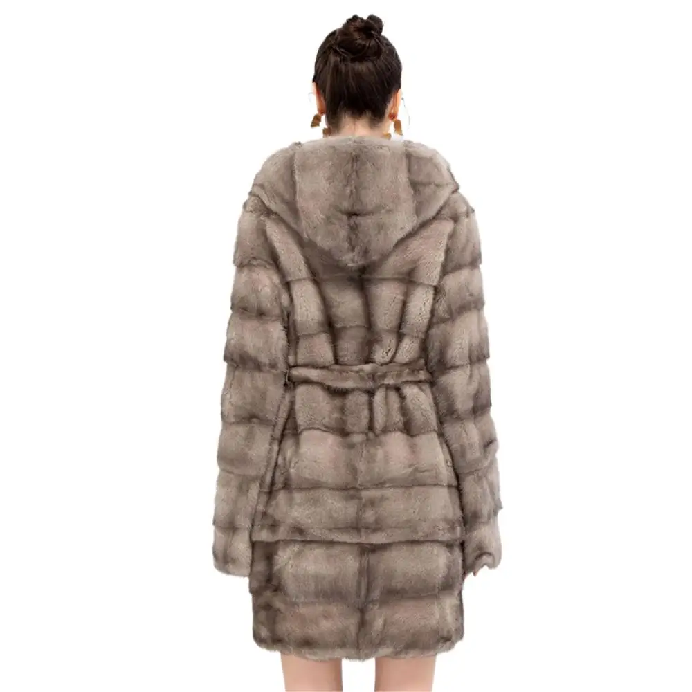 Luxury Real Mink Fur Coat Women With Hood Hem Sleeve Detachable Soft Warm Long Winter Women Real Fur Coat casaco capuz feminino