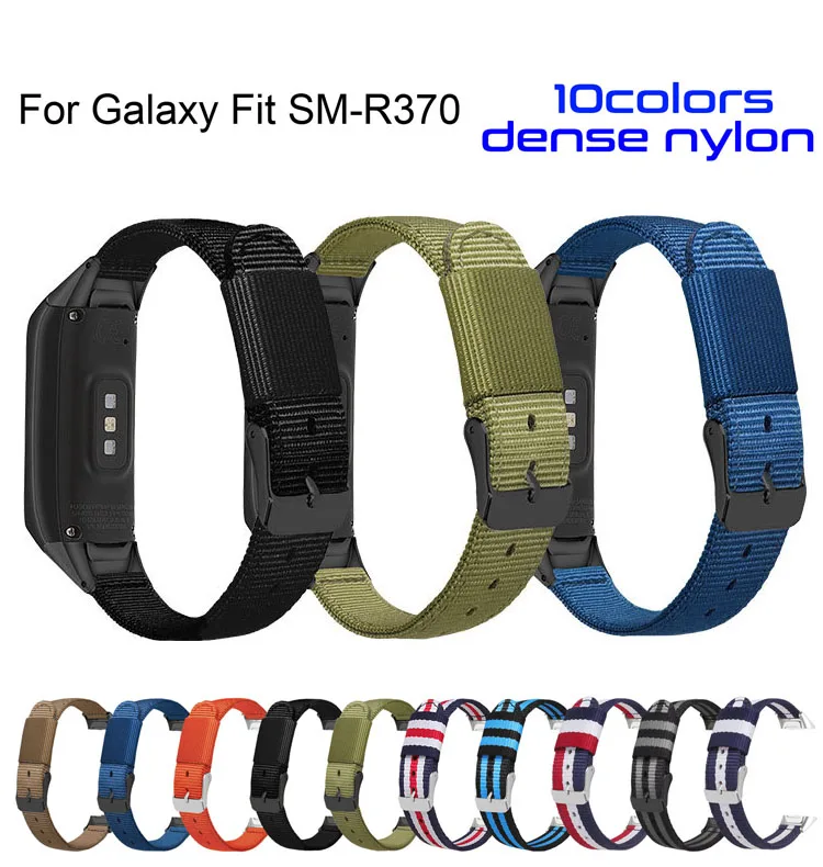 

Nylon Watch Strap for Samsung Galaxy Fit SM-R370 Black Sliver Pin Buckle Replacement Watchband Canvas Wristband with Connectors