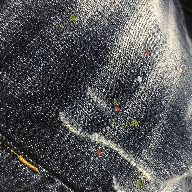 Italian Style Fashion Men Jeans High Quality Vintage Blue Stretch Slim Fit Ripped Jeans Men Painted Designer Brand Pants Hombre