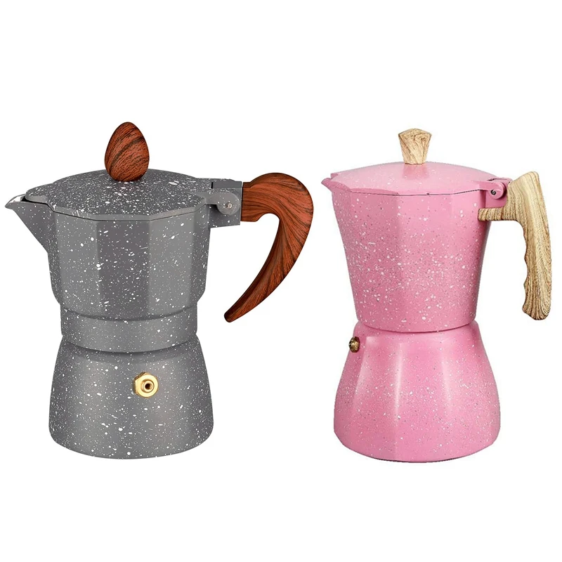 

2 Pcs Coffee Maker Mocha Coffee Pot Moka Aluminum Filter Moka Pot Coffee Maker, Gray & Pink