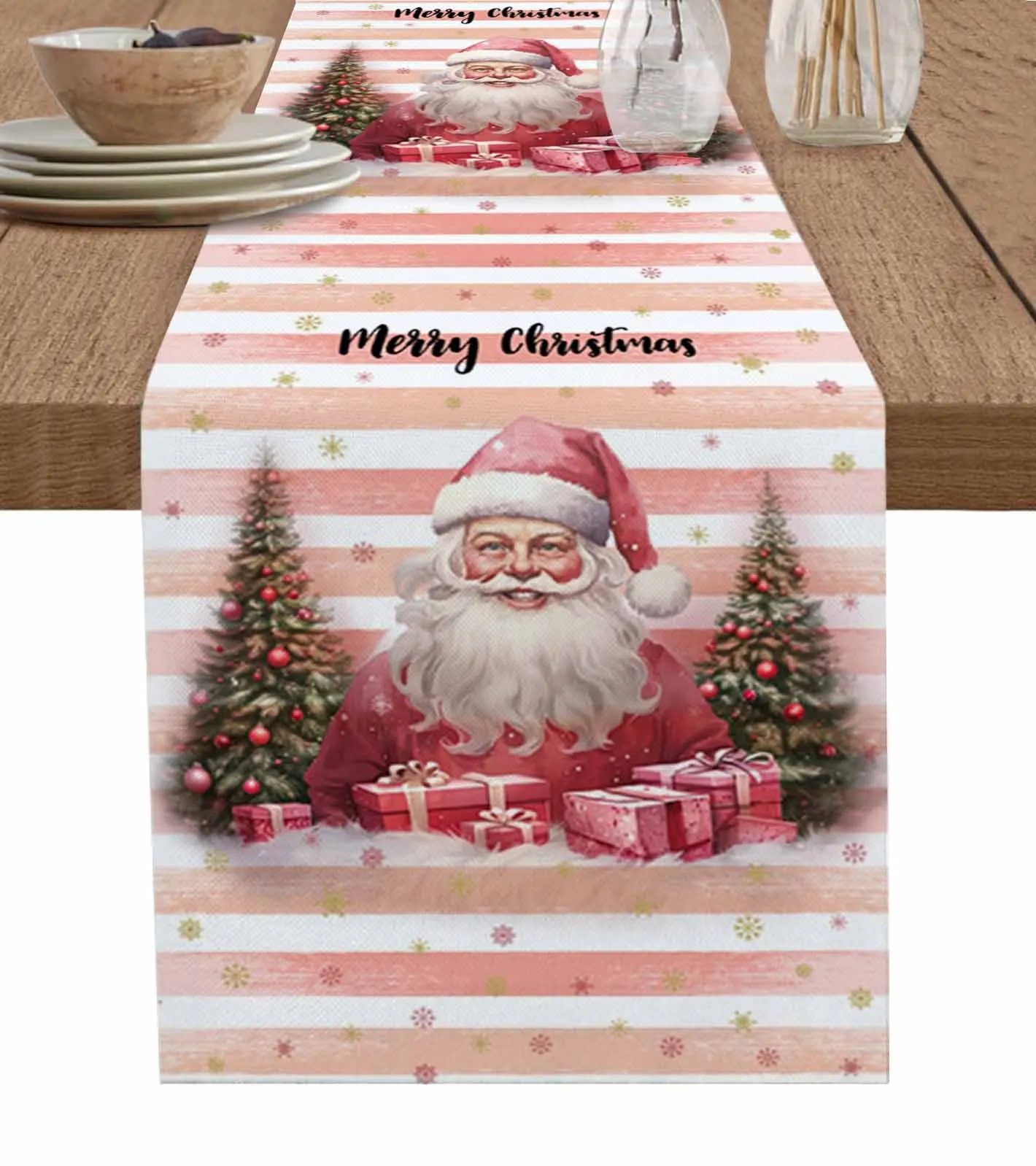 

Christmas Santa Claus Snowflake Stripes Table Runner Christmas Dining Table Decor Linen Table Runners Wedding Decor Table Cloth