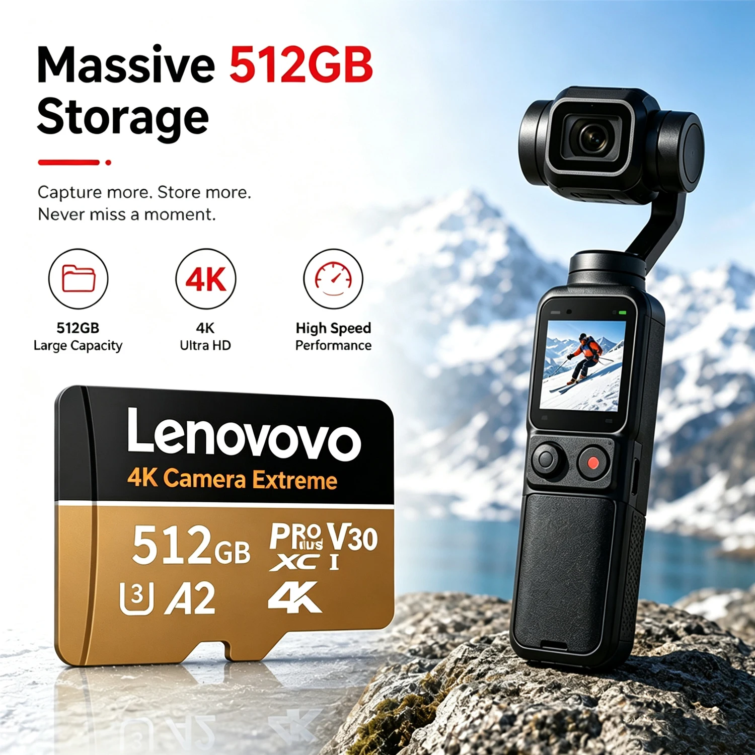 Фото Карта памяти Lenovo Micro SD 512 ГБ, SD-карта памяти 128 ГБ, флеш-карта Micro SD TF U3 V30, видео-карта TF для камер и устройств видеонаблюдения №4