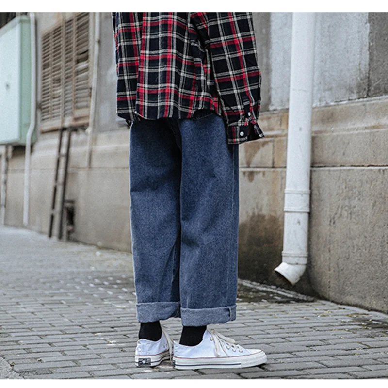 Men Clothing 2022 New Pattern Recreational Vintage Broad Leg Blue Jeans Straight Cylinder Loose Versatile Pants Autumn Female