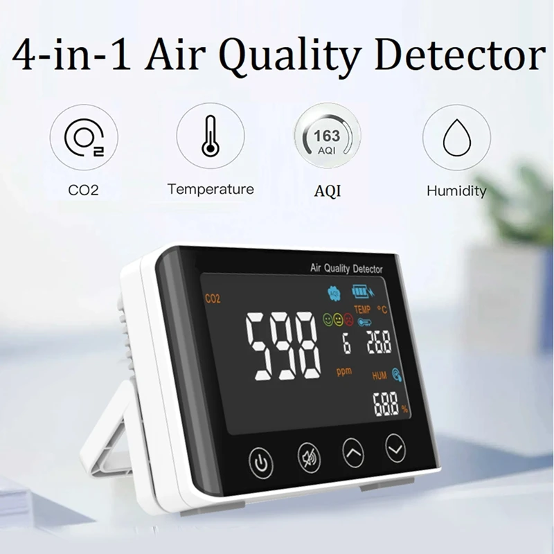 

CO2 Air Detector 4-In-1 Air Quality Monitor CO2 Temperature Humidity AQI For Home Office Grow Tent Wine Cellar Garage