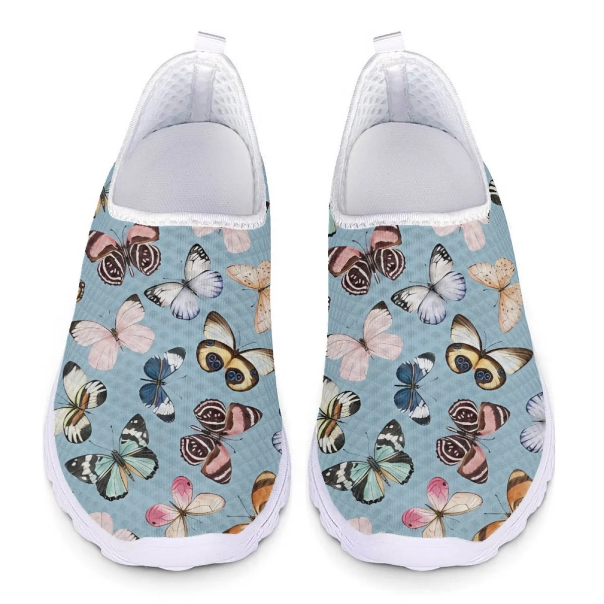 

Fashion New Butterfly Pattern Print Casual Flat Shoes for Ladies Summer Slip On Sneakers Comfortable Breathable Mesh Nurse Shoes