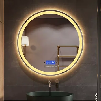 Round LED Smart Wall Mounted Bathroom Mirror With Body Induction Anti-Fog Bluetooth Function Bath Makeup Vanity Mirror
