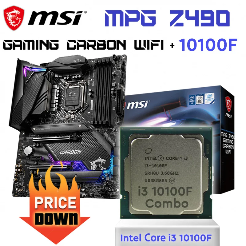 

Игровой карбоновый процессор Intel Core i3 10100F + MSI Z490, комбинированный Процессор i3 DDR4 128 ГБ, настольный процессор Z490 i3 10100F Z490, новинка