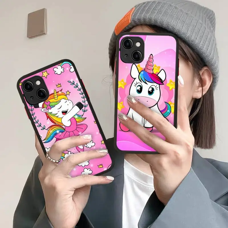 

Pink Unicorn Rainbow Phone Case for iPhone 14 11 12 13 Mini Pro Max 8 7 Plus X XR XS MAX Translucent Matte Cover