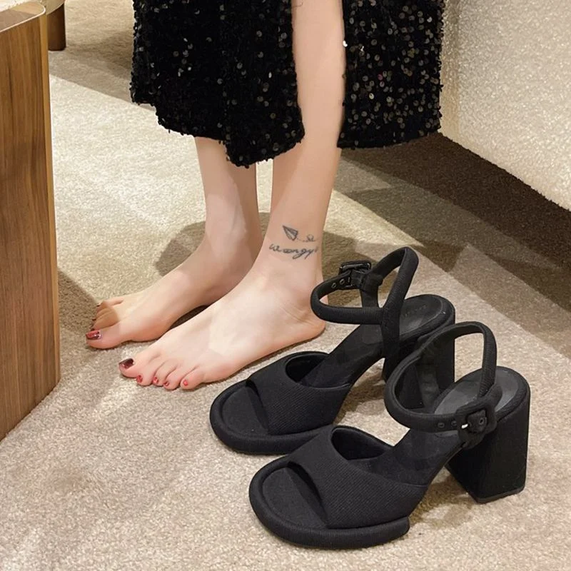 

Новинка 2023, женские босоножки на высоком массивном каблуке, сандалии на платформе с ремешком на щиколотке и пряжкой, европейские модные босоножки, весна-лето