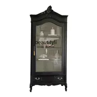 zq French Antique Locker Wine Cabinet Retro Affordable Luxury Solid Wood Carved Steel High Wine Cabinet Single Door
