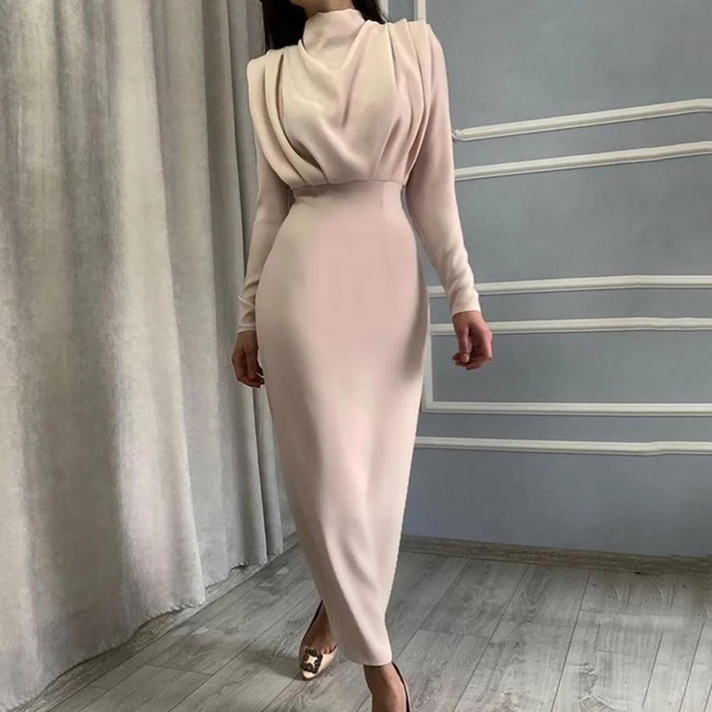 

Autumn Casual Dresses Solid Color Fashion Women Clothing 2023 Draw Waist Long Sleeve Lady Popular Streetwear