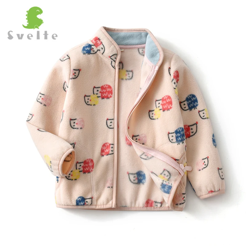 

SVELTE 2-14 Yrs Girl Fleece Jacket for Fall Winter Pink Coat Printed Cat Pattern Kids Fashion Cardigan Sweater Clothing