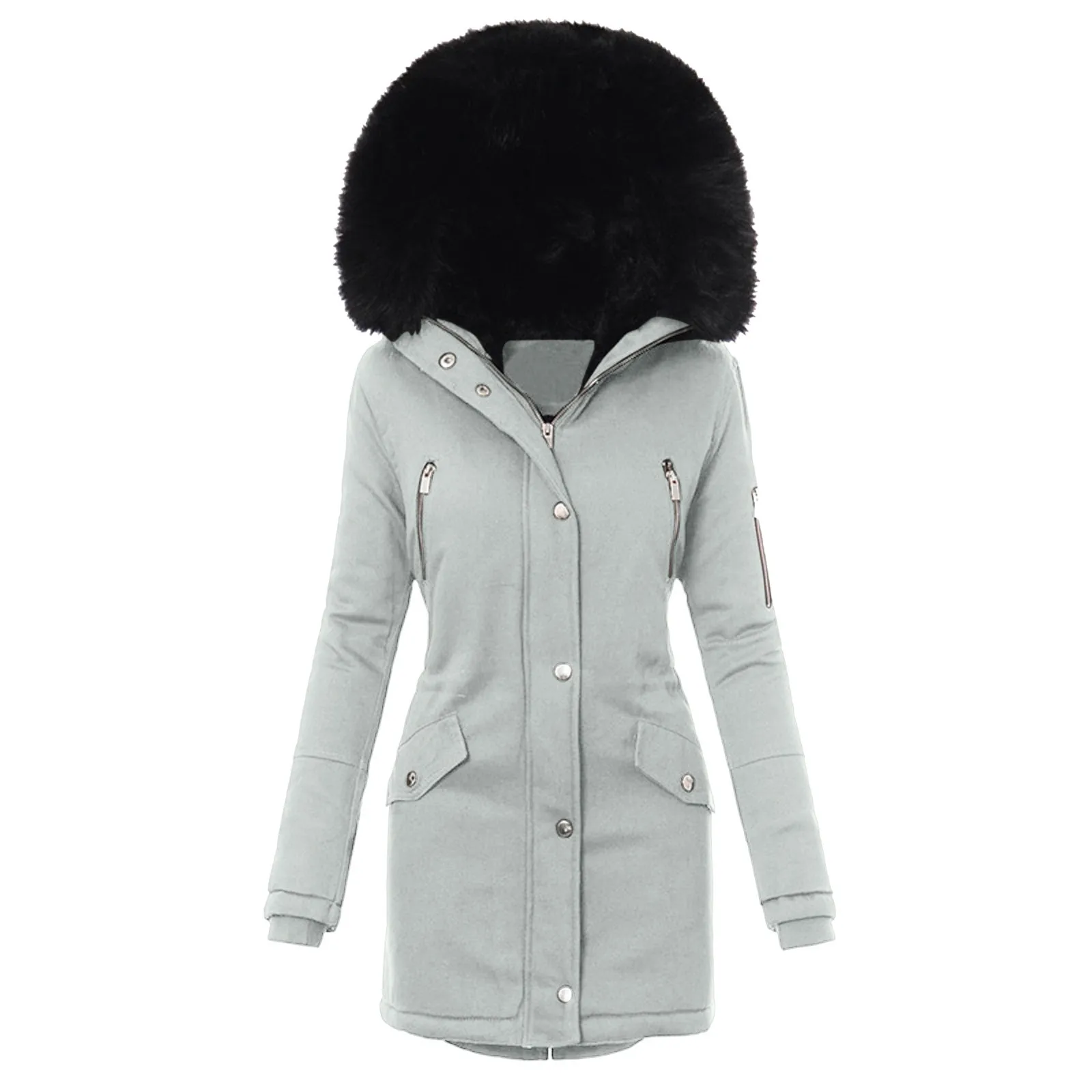 New Winter Hooded Women's Cotton Clothes Thickened and Warm Cotton Clothes Medium length Wool Collar Casual Coat for Women