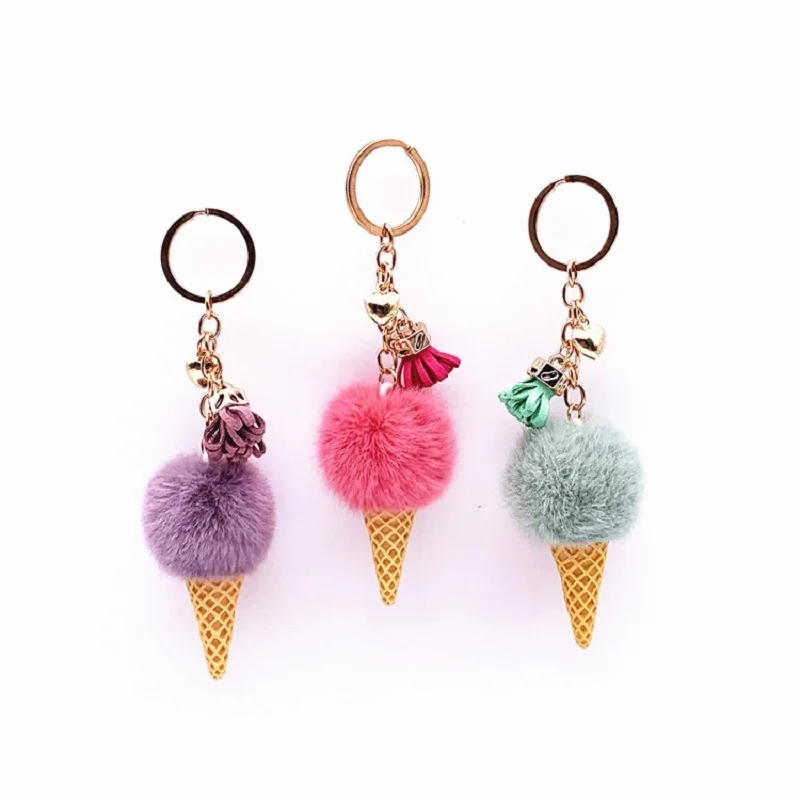 

Creative plush ice cream keychain girl cute bag cartoon decoration cone car key chain ring boutique small gift wholesale
