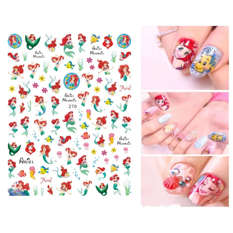 

1PCS Disney Brand Nail Art Sticker 3D Snow White Self Adhesive Nail Slider Mermaid Nail Art Decoration Cartoon Nail Sticker