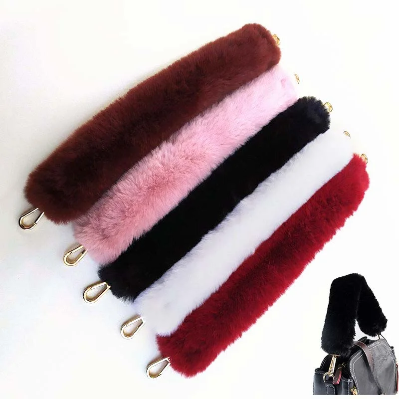 45CM Replacement Women Plush Bag Strap Shoulder Handbag Strap Belt Faux Fur Bag Belts Accessories Handbag Plush Decorative Chain