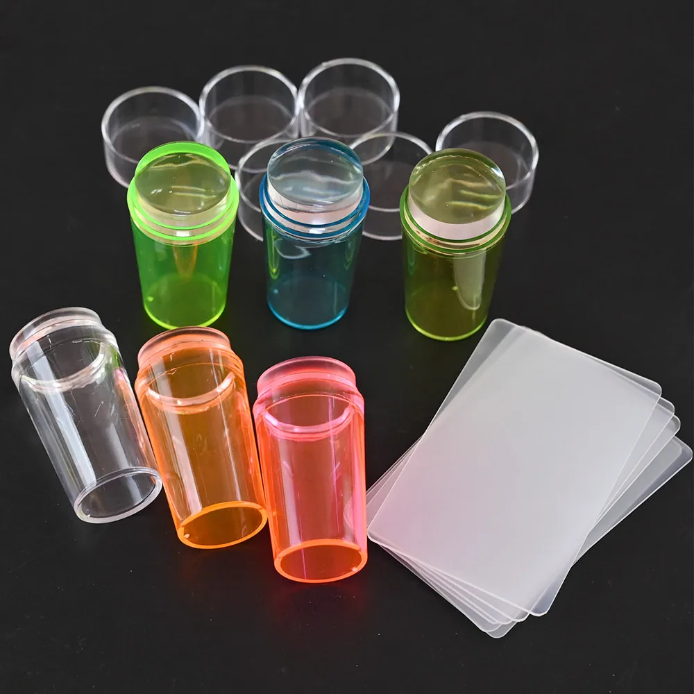

1PC Clear Jelly Silicone French Nails Stamper & Scraper Set 3.5cm Handle Stamp with Cap Manicure Nail Art Stamping Tool Kit,YZ16