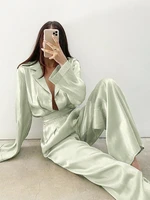 tossy 2022 sparkly french womens set loose two piece set turn down collar shirt top and wide leg pants sets casual chic suits