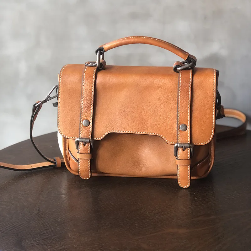 Simple Casual High Quality Natural genuine Leather Ladies Brown Messenger Bag Outdoor Daily Weekend Party Shoulder handbag