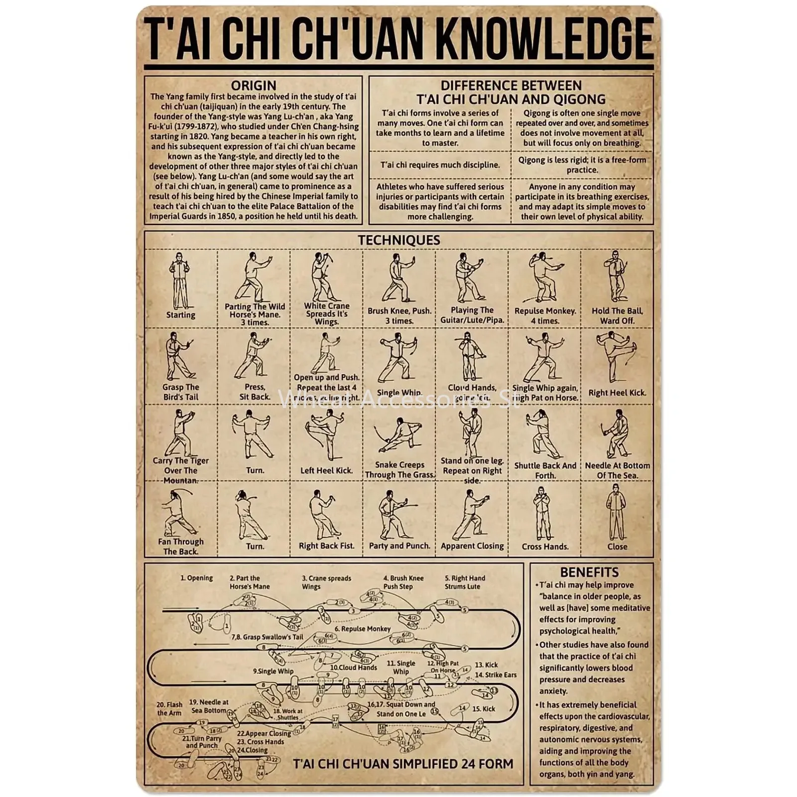 

Kung Fu Knowledge Metal Tin Sign Tai Chi Chuan Anatomy Infographic Poster Martial Arts Hall Club Home Bedroom School Educational