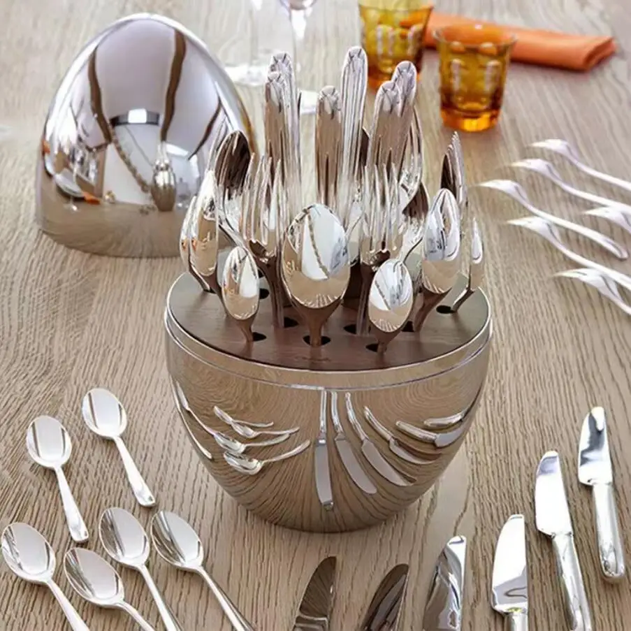Home Furnishings Trendy 24pcs Knife Fork Cutlery Set Plating Stainless Steel Mood Egg Tableware Kit Kitchen Accessories Gift