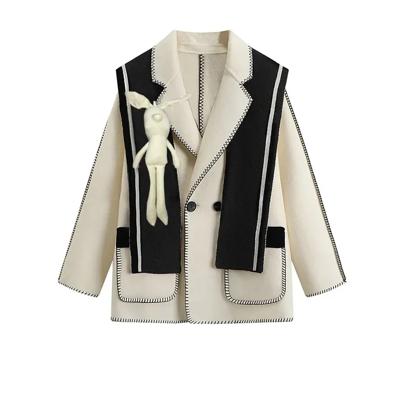 

2023 Spring Autumn Seasons New Woman Fashion Versatile Doll Shawl Outer Sewn Decoration Premium Feel Super Beautiful Coat Female