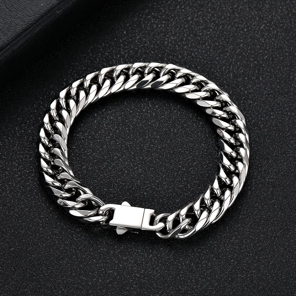 

316L Stainless Steel High Quality Strong Solid Cuban Chain Bracelet for Men Women Vintage Heavy Thick Jewelry Width 8mm