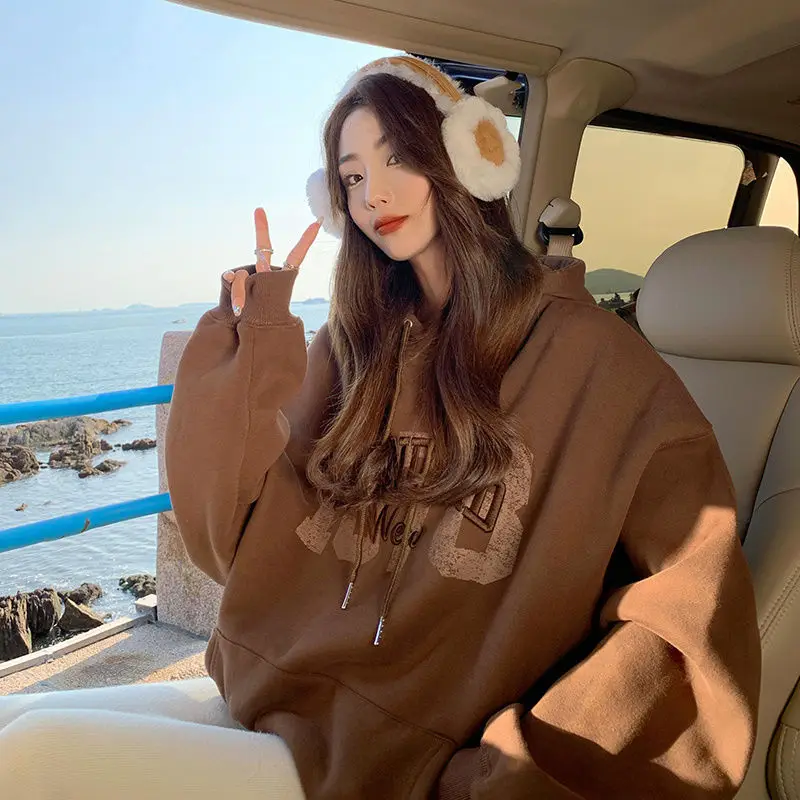 

Autumn and Winter New Korean Version Loose Simple Fashion Trend Solid Color Letter Long-sleeved Casual All-match Sweater