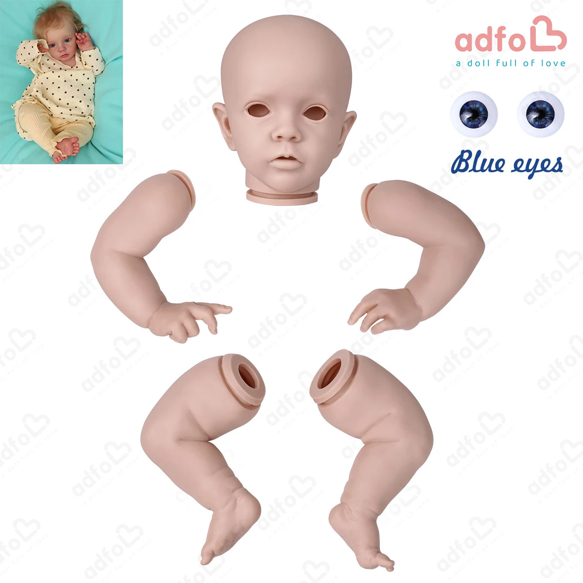 ADFO New 23 inch Unpainted Unfinished Blank Reborn Doll Kit 
